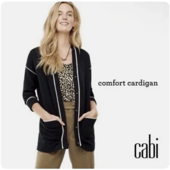 CABI Comfort Cardigan Sweater Black V-Neck Cotton Blend Cozy Minimalist - Picture 3 of 13